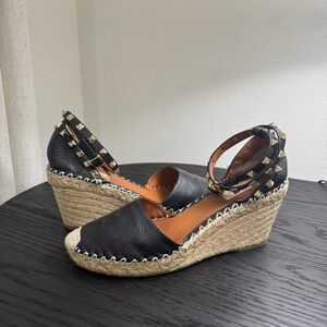 Valentino Garavani Rockstud Espadrille Wedge Leather Black 40